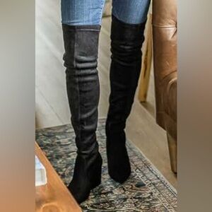Women Over the Knee Boots Thigh High Suede Black Long Block